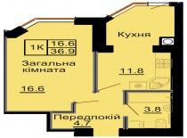 Однокомнатная квартира 36,9 м/кв - ЖК София