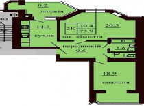 2-х комнатная квартира 73.9 м/кв - ЖК София