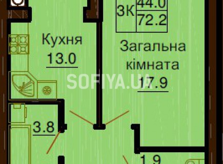 3-х комнатная квартира 72.2 м/кв - ЖК София