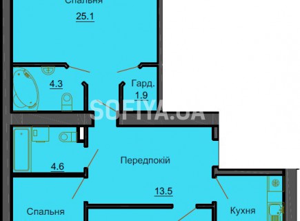 3-х комнатная квартира 93,1 м/кв - ЖК София