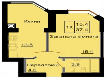 Однокомнатная квартира 37,4 м/кв - ЖК София