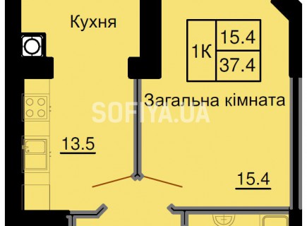 Однокомнатная квартира 37,4 м/кв - ЖК София