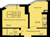 Однокомнатная квартира 37.8 м/кв - ЖК София