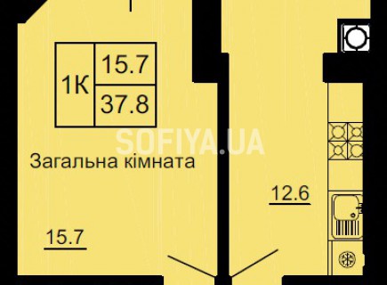 Однокомнатная квартира 37.8 м/кв - ЖК София