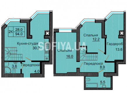 Двухуровневая квартира 94 м/кв - ЖК София