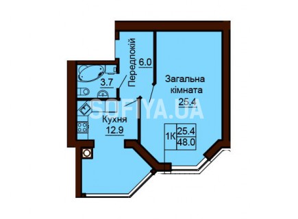 Однокомнатная квартира 48 м/кв - ЖК София