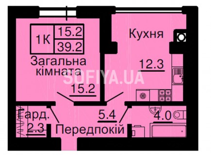 Однокомнатная квартира 39,2 м/кв - ЖК София