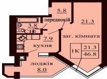 Однокомнатная квартира 46.8 м/кв - ЖК София