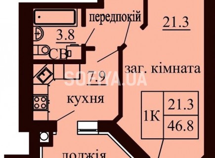 Однокомнатная квартира 46.8 м/кв - ЖК София