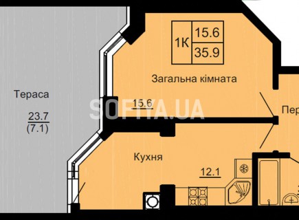 Однокомнатная квартира 35.9 м/кв - ЖК София