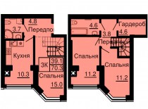 Двухуровневая квартира 70,3 м/кв - ЖК София