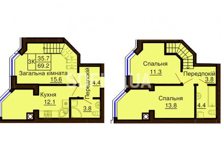 Двухуровневая квартира 69.2 м/кв - ЖК София