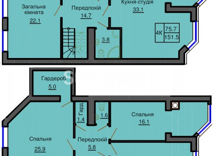 Двухуровневая квартира 151,5 м/кв - ЖК София