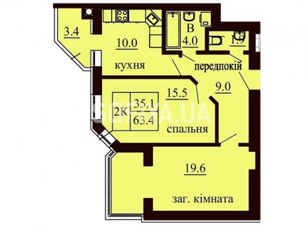 2-х комнатная квартира 63.4 м/кв - ЖК София