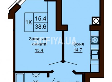 Однокомнатная квартира 38.6 м/кв - ЖК София