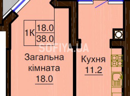 Однокомнатная квартира 38.0 м/кв - ЖК София