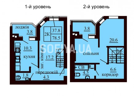 Двухуровневая квартира 78.5 м/кв - ЖК София