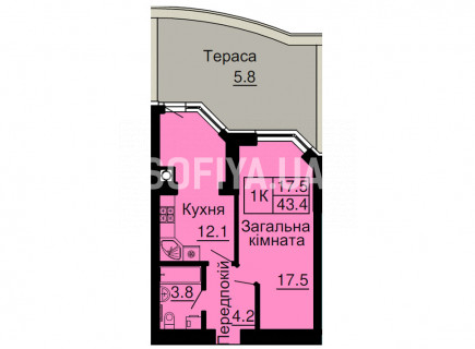 Однокомнатная квартира 37,6 м/кв - ЖК София