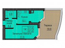 Однокомнатная квартира 37,6 м/кв - ЖК София