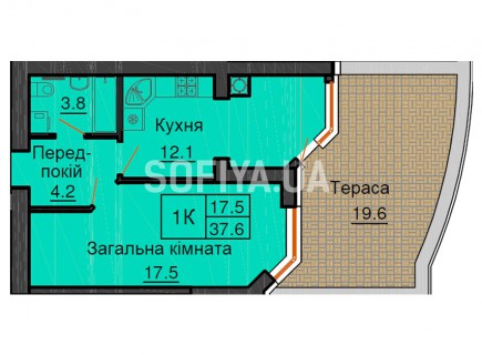 Однокомнатная квартира 37,6 м/кв - ЖК София