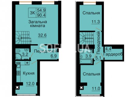 Двухуровневая квартира 90,4 м/кв - ЖК София