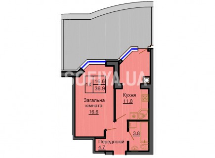 Однокомнатная квартира 36,9 м/кв - ЖК София