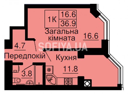 Однокомнатная квартира 36,9 м/кв - ЖК София