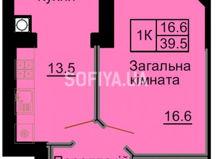 Однокомнатная квартира 39,5 м/кв - ЖК София