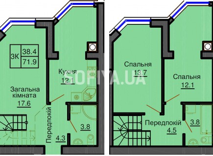 Двухуровневая квартира 71,9 м/кв - ЖК София