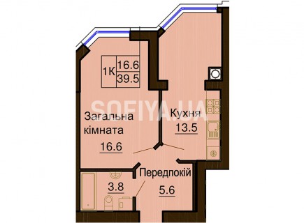 Однокомнатная квартира 39,5 м/кв - ЖК София