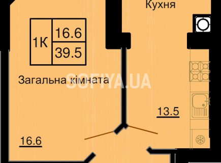 Однокомнатная квартира 39,5 м/кв - ЖК София