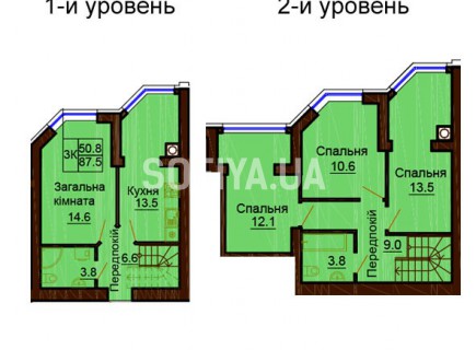 Двухуровневая квартира 87.5 м/кв - ЖК София