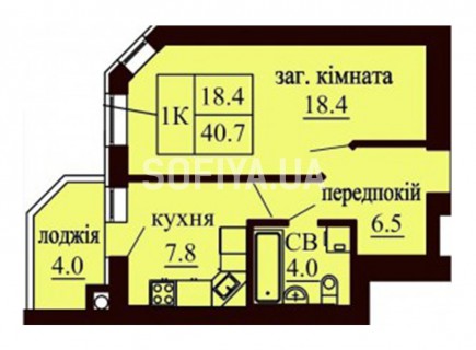 Однокомнатная квартира 40.7 м/кв - ЖК София