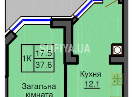 Однокомнатная квартира 37,6 м/кв - ЖК София