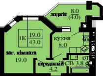 Однокомнатная квартира 43 м/кв - ЖК София