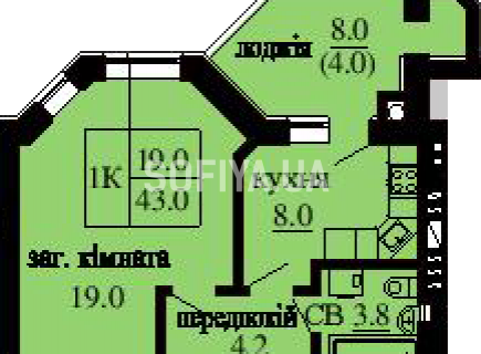 Однокомнатная квартира 43 м/кв - ЖК София