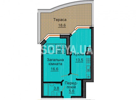 Однокомнатная квартира 39,5 м/кв - ЖК София