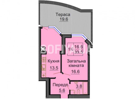 Однокомнатная квартира 39,5 м/кв - ЖК София