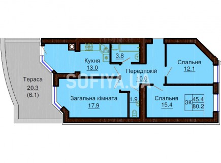 3-х комнатная квартира 80.2 м/кв - ЖК София