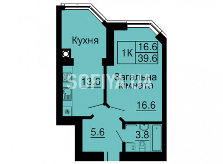 Однокомнатная квартира 39,6 м/кв - ЖК София