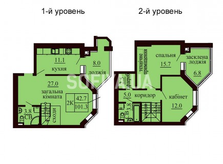 Двухуровневая квартира 101.3 м/кв - ЖК София