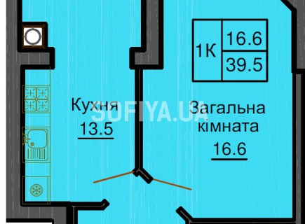 Однокомнатная квартира 39,5 м/кв - ЖК София