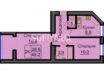 Двухкомнатная квартира 49,2 м/кв - ЖК София