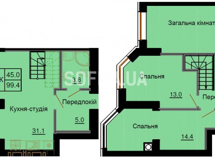 Двухуровневая квартира 99,4 м/кв - ЖК София