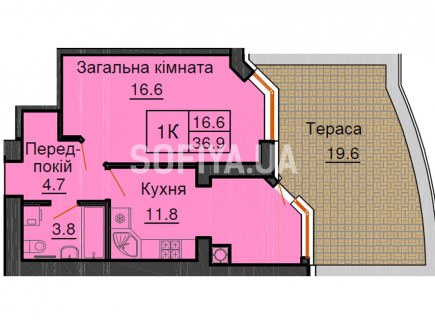 Однокімнатна квартира 36,9 м/кв - ЖК София