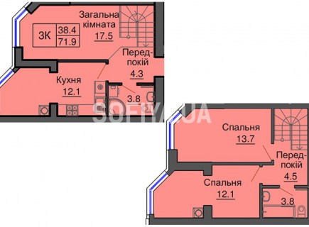 Двухуровневая квартира 71,9 м/кв - ЖК София