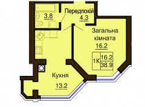 Однокомнатная квартира 38.9 м/кв - ЖК София