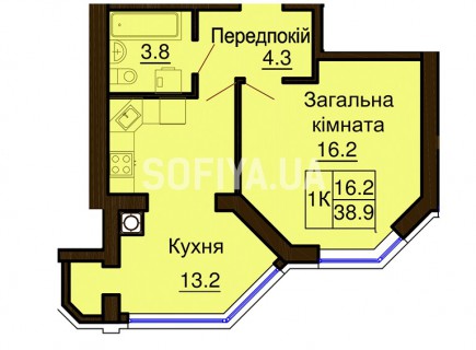 Однокомнатная квартира 38.9 м/кв - ЖК София