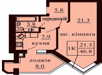 Однокомнатная квартира 46.8 м/кв - ЖК София