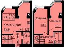 Двухуровневая квартира 71,9 м/кв - ЖК София